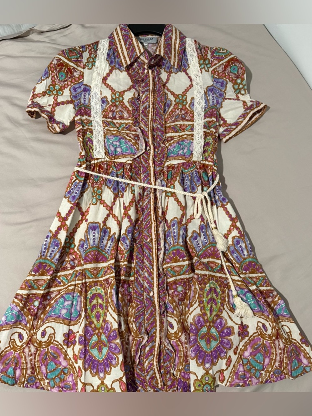 Dream Catcher Women’s Colorful Paisley Poly Mini Shirtdress Size 34 / XS